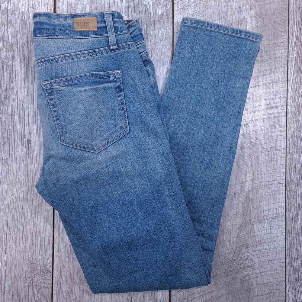 PAIGE Skyline Ankle Peg Jeans Women 25 Blue Distressed Slim Stretch Denim